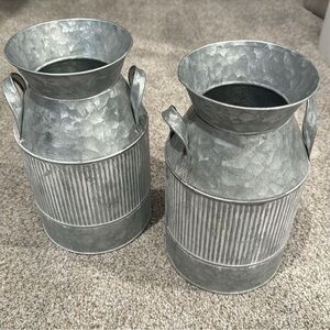 🛍️ Galvanized Whitewash Small Milk Jug Containers Set of 2